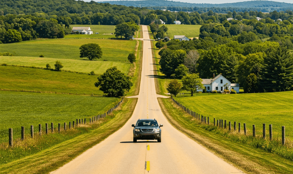 Car driving on a Connecticut road