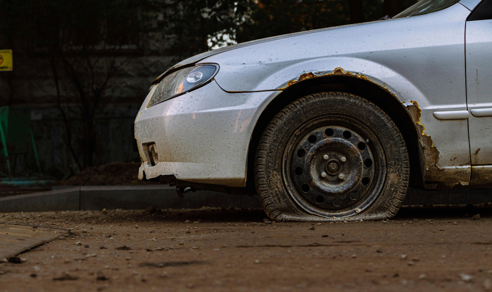 Flat tire on a car