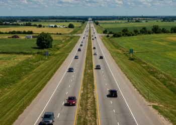 Cars driving down an Indiana road