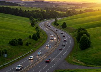 Cars driving down a Tennessee road