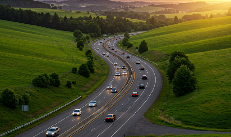 Cars driving down a Tennessee road
