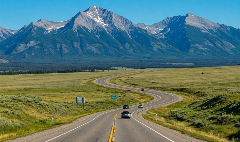 Cars driving on a road in Montana