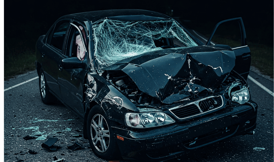 Wrecked car on the road
