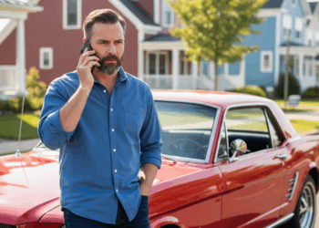 Man on the phone outside his car