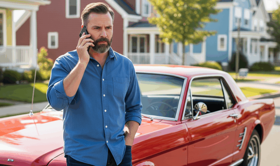 Man on the phone outside his car