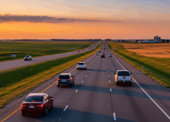 Cars driving on a road in Kansas