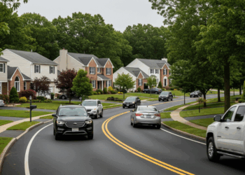 Cars on a suburban New Jersey road