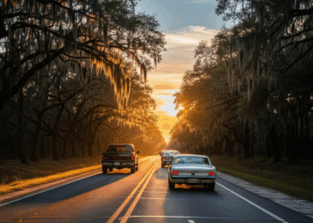Cars driving on a road in Mississippi