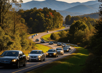 Cars driving on a road in Virginia