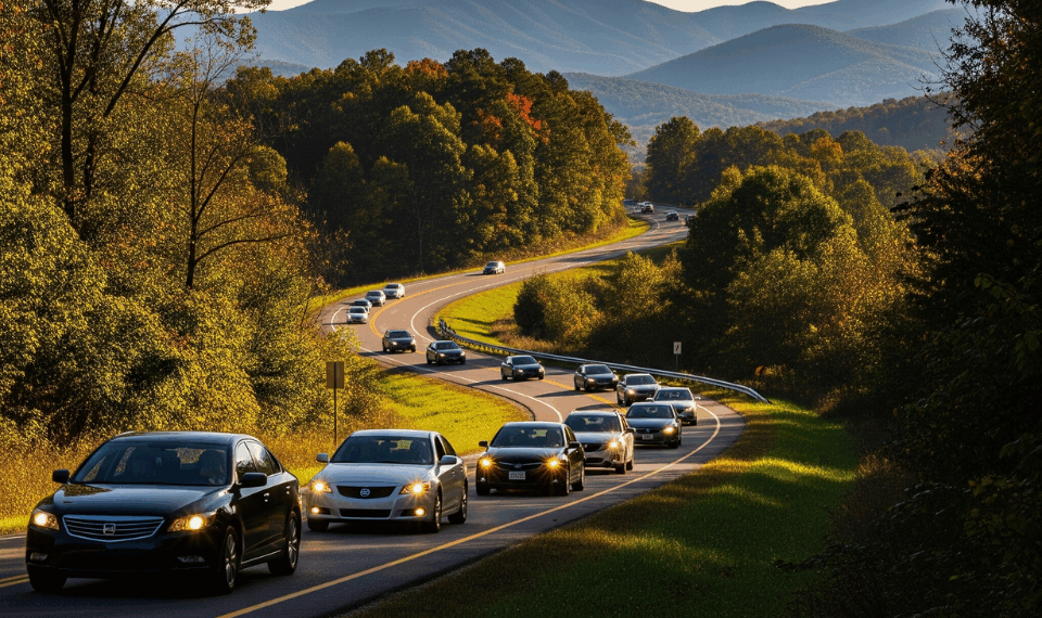 Cars driving on a road in Virginia