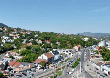 Aerial view of a residential neighborhood