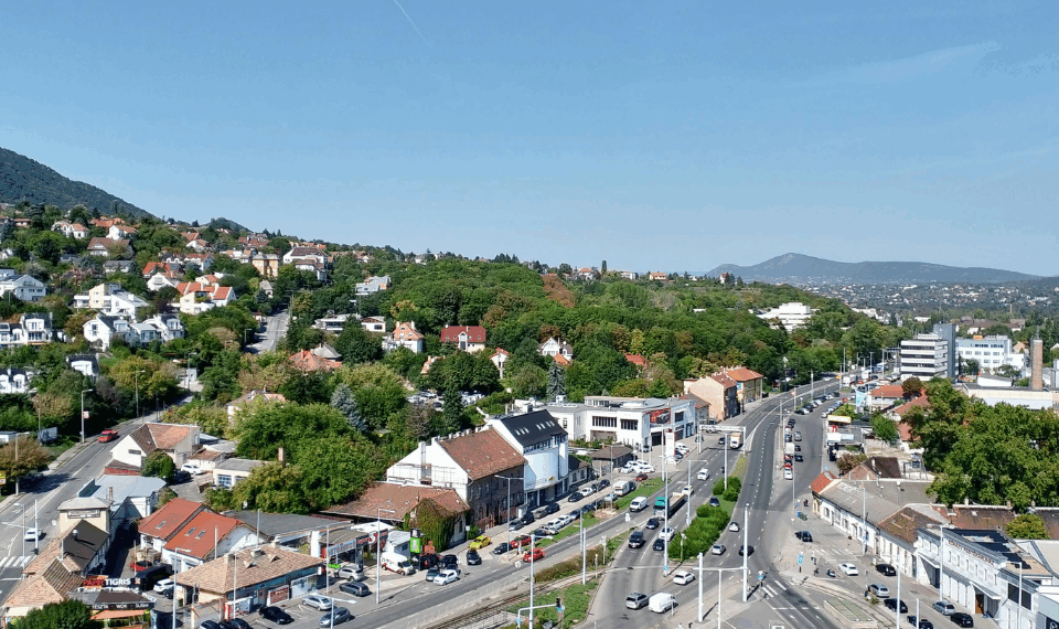 Aerial view of a residential neighborhood